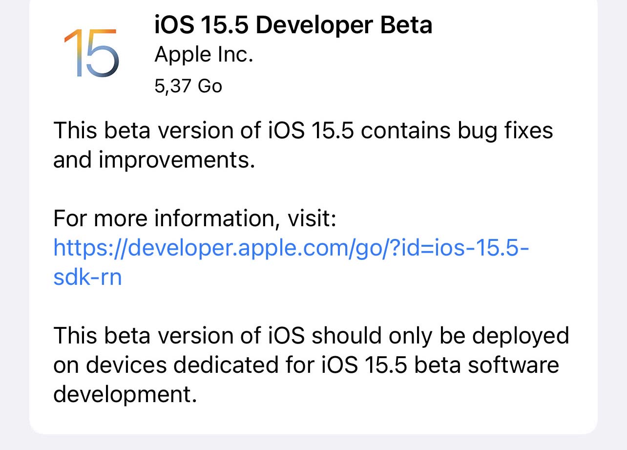 Prima beta di iOS 15.5 e iPadOS 15.5 agli sviluppatori