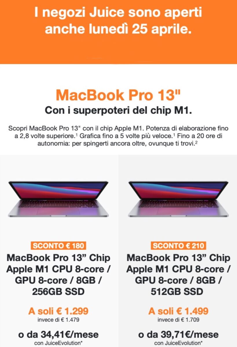 Da Juice MacBook Pro M1 con sconti fino a 210 euro