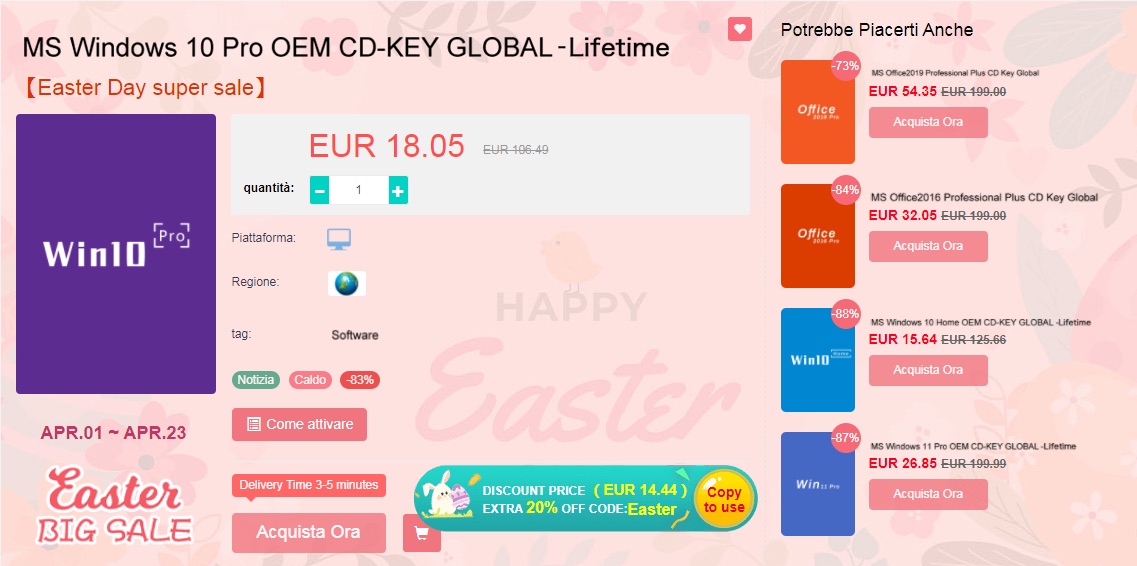 Miglior prezzo Windows 10, solo 12€, Office solo 25€ e tanti altri software originali Miglior prezzo Windows 10, solo 12€, Office solo 25€ e tanti altri software originali