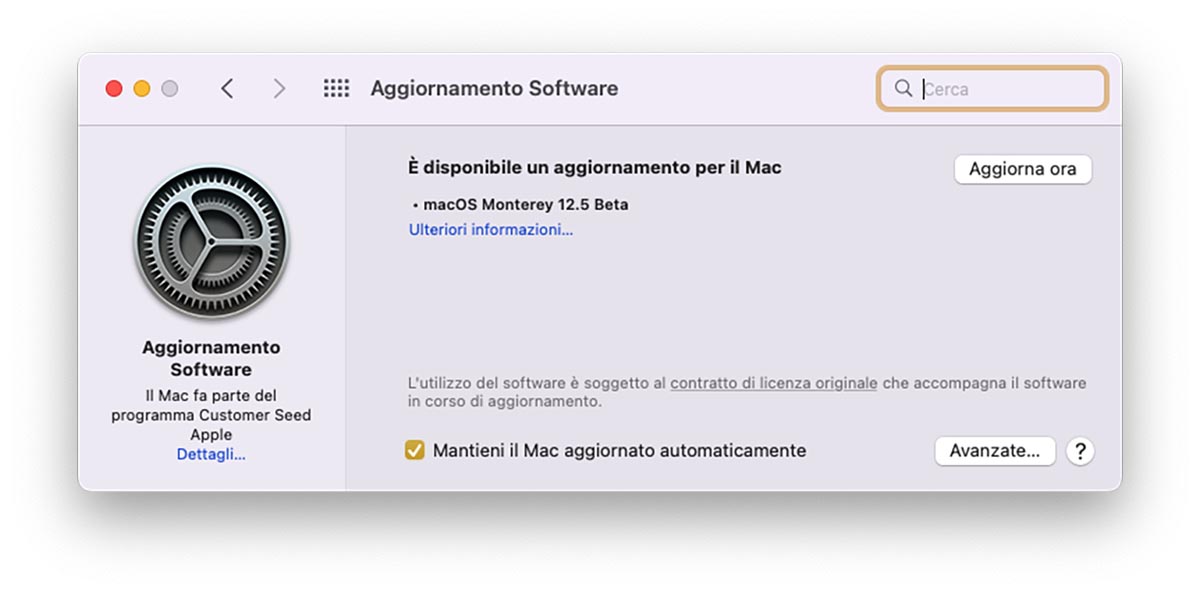 Prima beta di macOS Monterey 12.5 agli sviluppatori