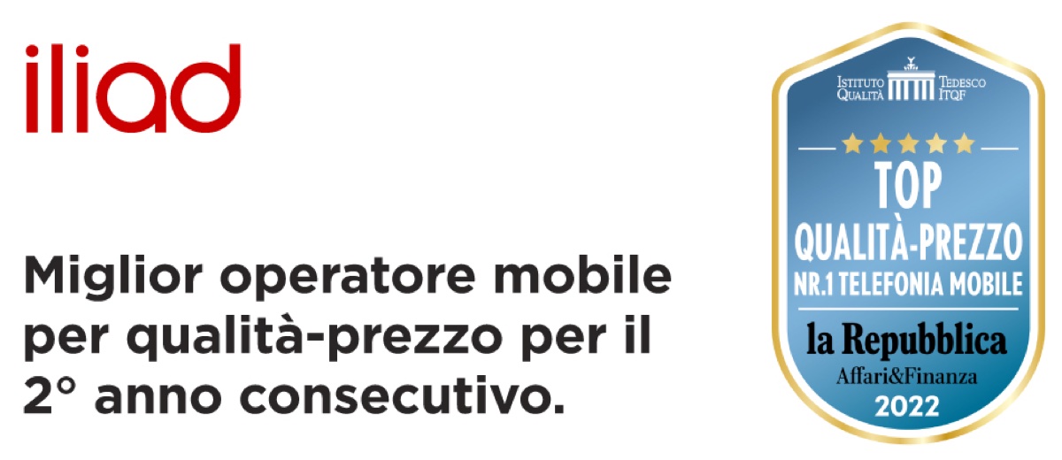 Iliad è primo operatore mobile per rapporto qualità prezzo Iliad è primo operatore mobile per rapporto qualità prezzo