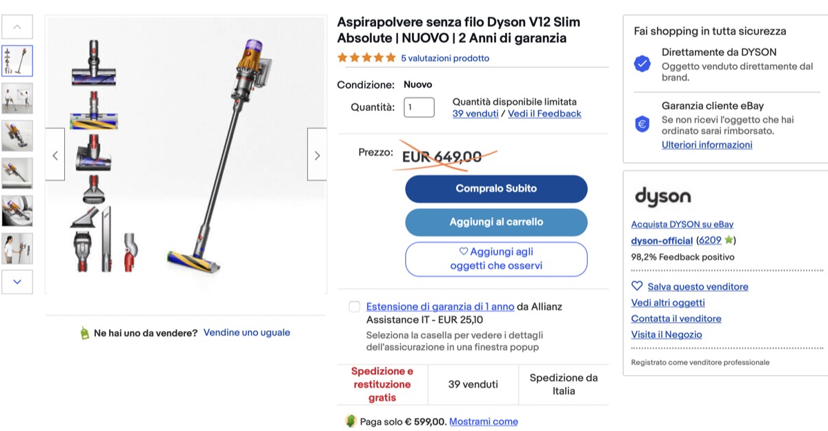 Sconto del 15% su eBay, in offerta anche i prodotti Dyson