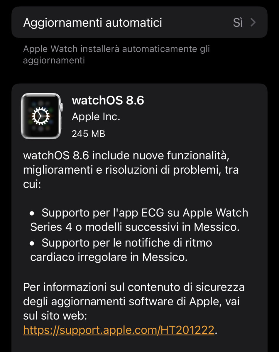 Apple ha rilasciato l’update a watchOS 8.6
