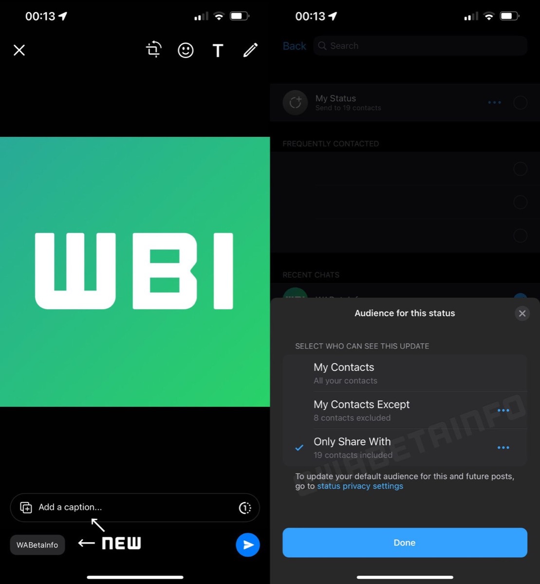 WhatsApp vuole modificare la condivisione dello stato e la didascalia dei media su iPhone WhatsApp vuole modificare la condivisione dello stato e la didascalia dei media su iPhone