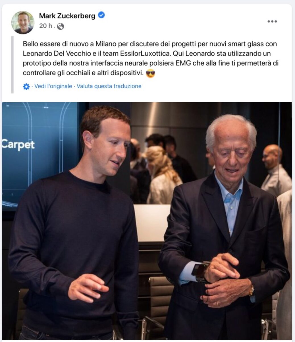 Zuckerberg a Milano in Luxottica prova gli occhiali smart