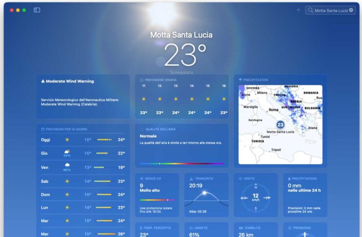 L’app Meteo su macOS Ventura e iPadOS 16