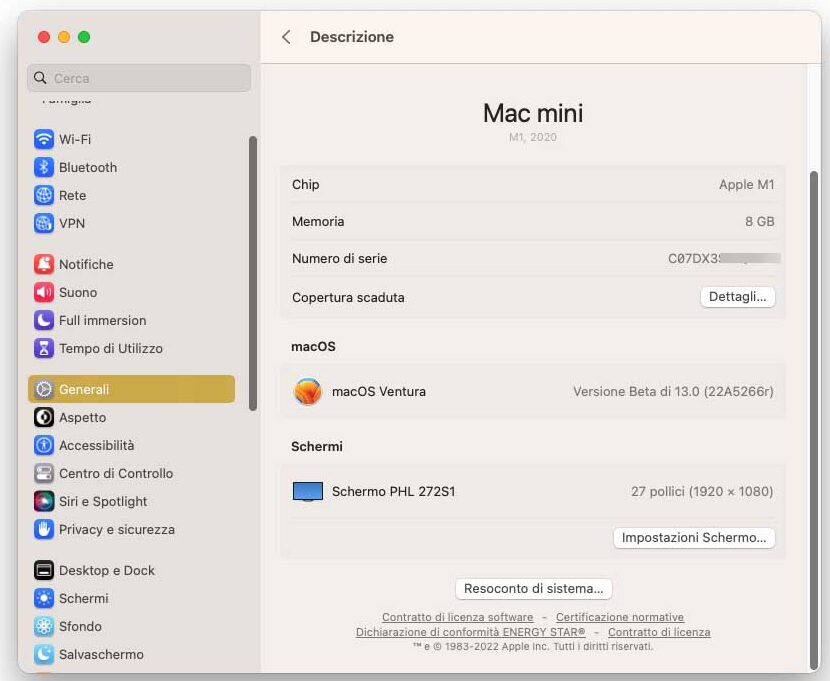 macOS Ventura, la finestra &#8220;Info su questo Mac&#8221; è nuova