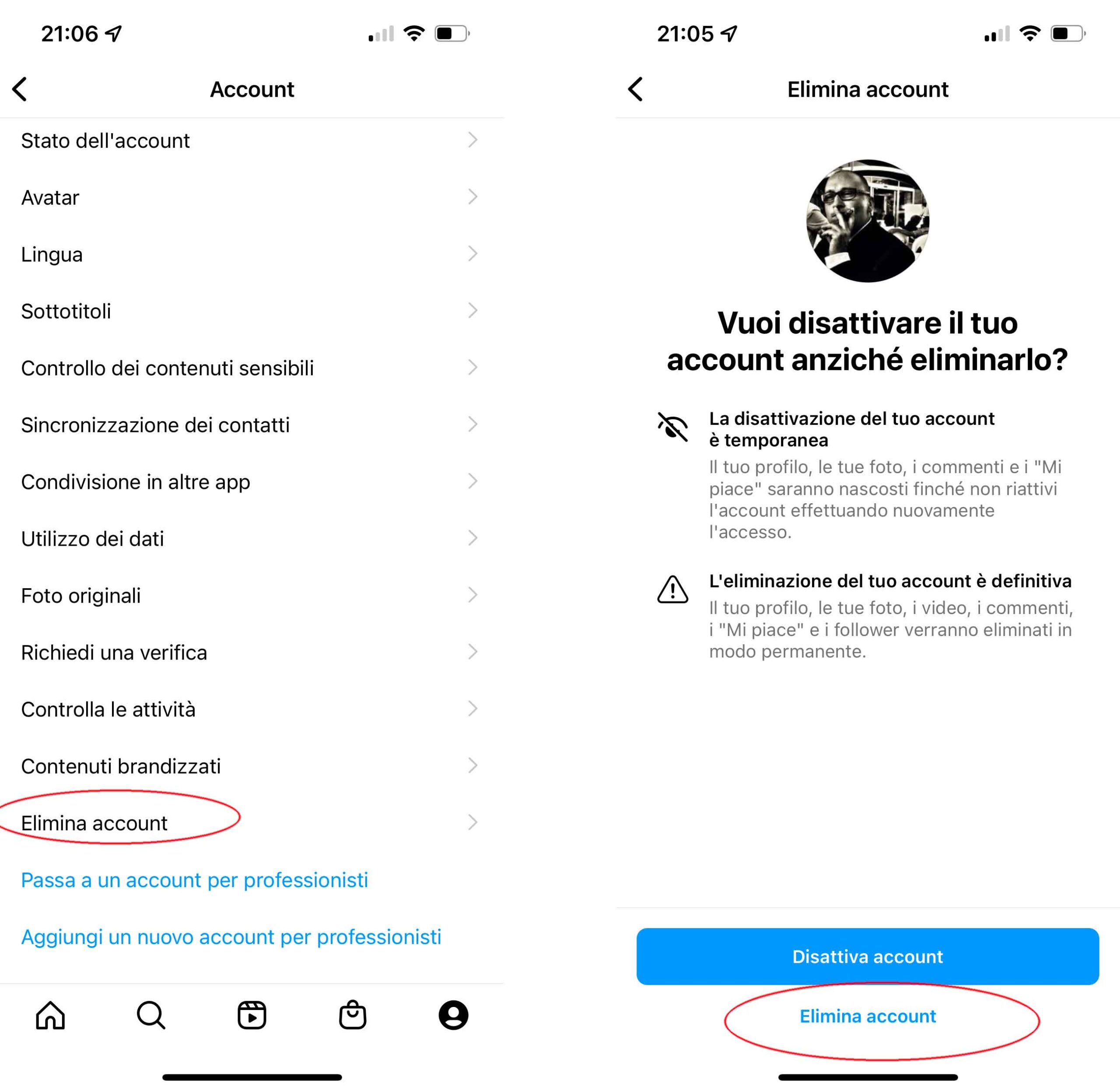 Instagram ora offre la possiiblità di eliminare l’account direttamente dall’app