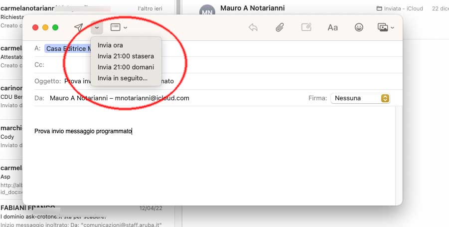 Apple Mail annulla l’invio e programma le spedizioni