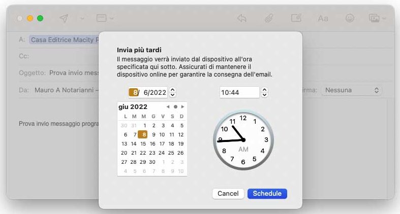 macOS Ventura, Mail permette di inviare messaggi a date e ore specifiche