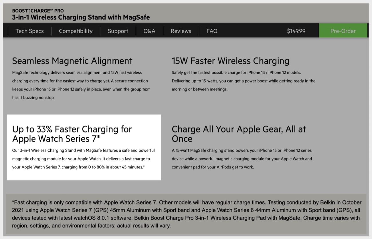 Belkin Boostcharge Pro 3-in-1 Apple Watch Serie 7