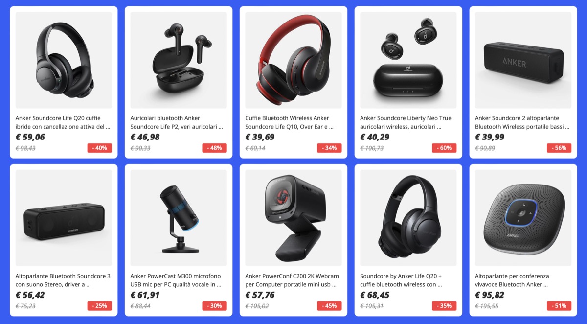 Giornata Anker: cuffie, altoparlanti e altro in offerte