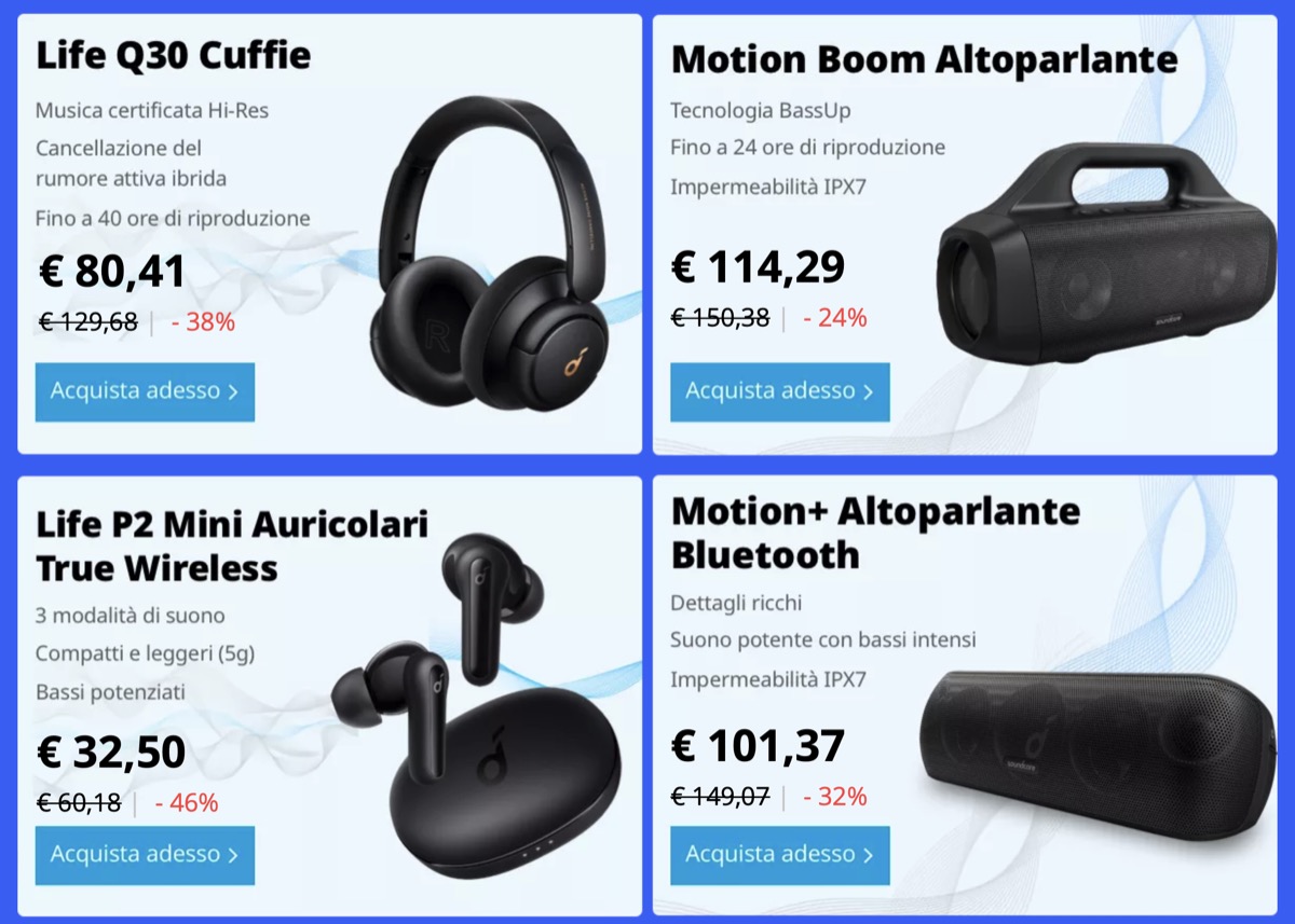 Giornata Anker: cuffie, altoparlanti e altro in offerte