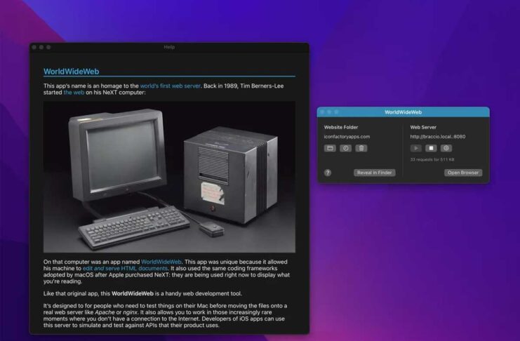 WorldWideWeb è un web server per macOS, iPhone e iPad