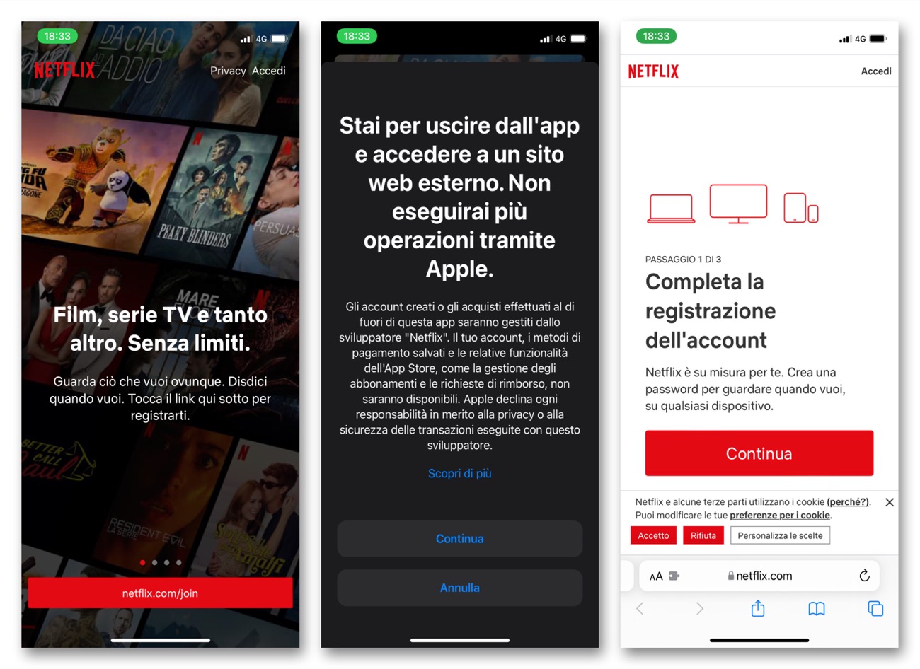 app netflix registrazione pagina web esterna