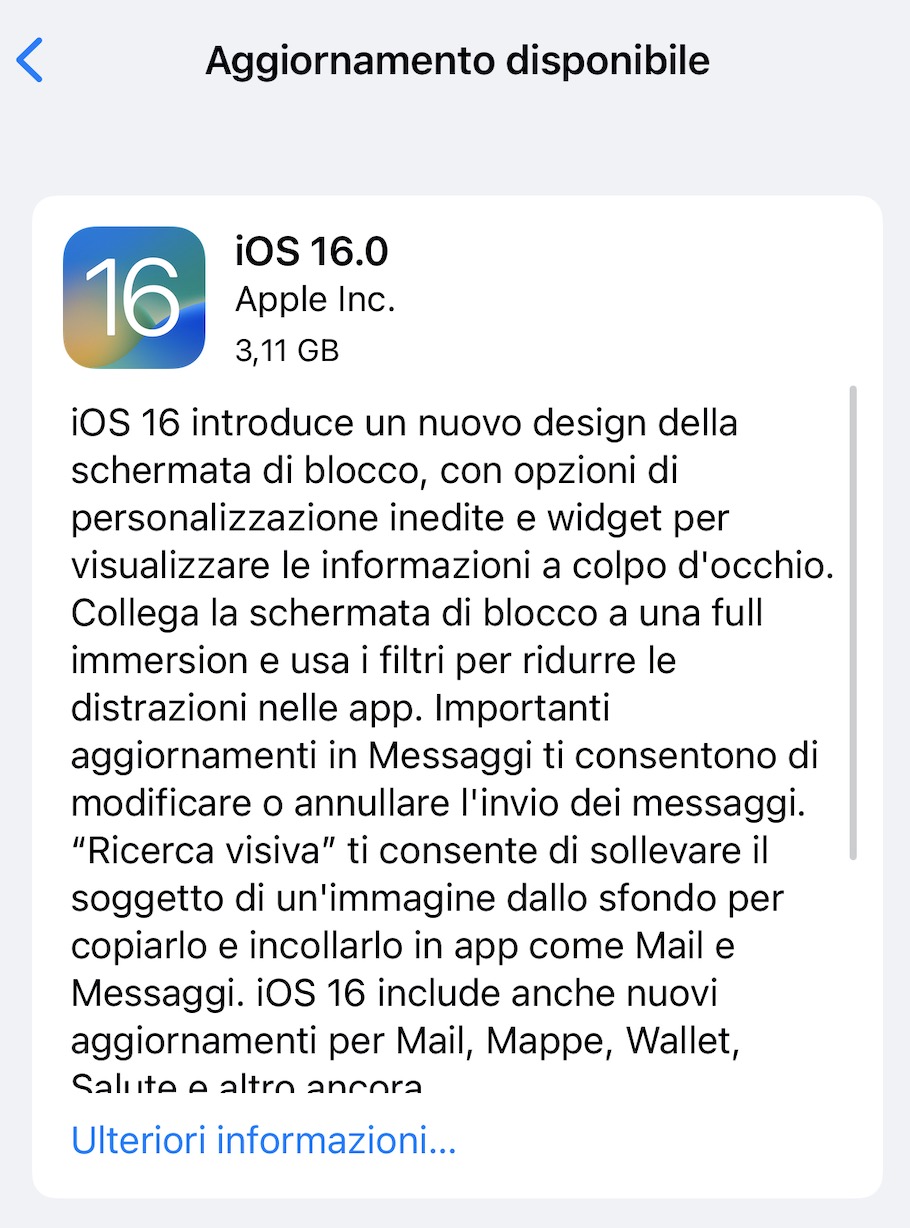 iOS 16 è disponibile per il download e l’installazione