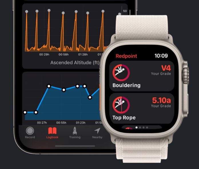 Redpoint, l’app per l’arrampicata supporta Apple Watch Ultra