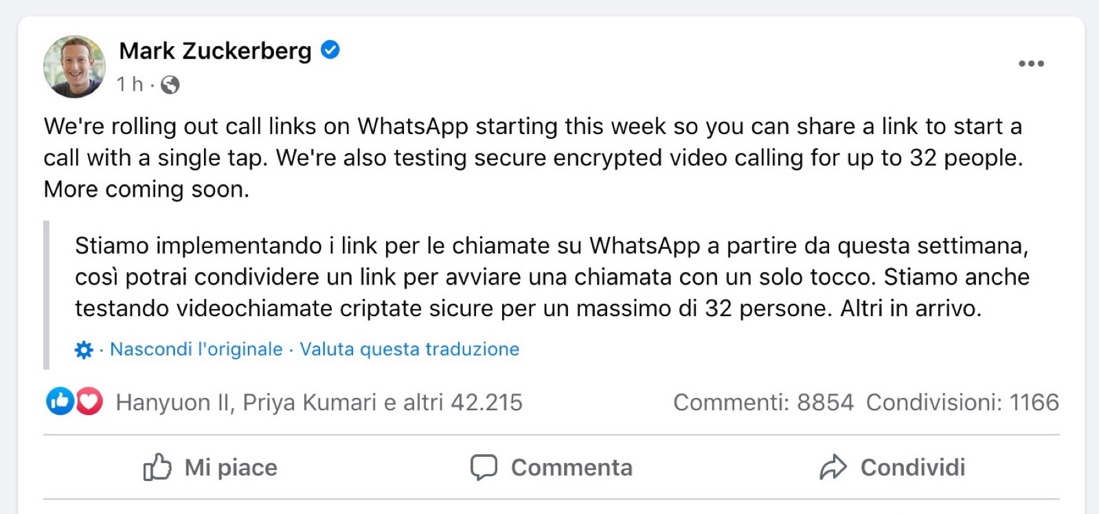 WhatsApp, arrivano collegamenti rapidi per le chiamate