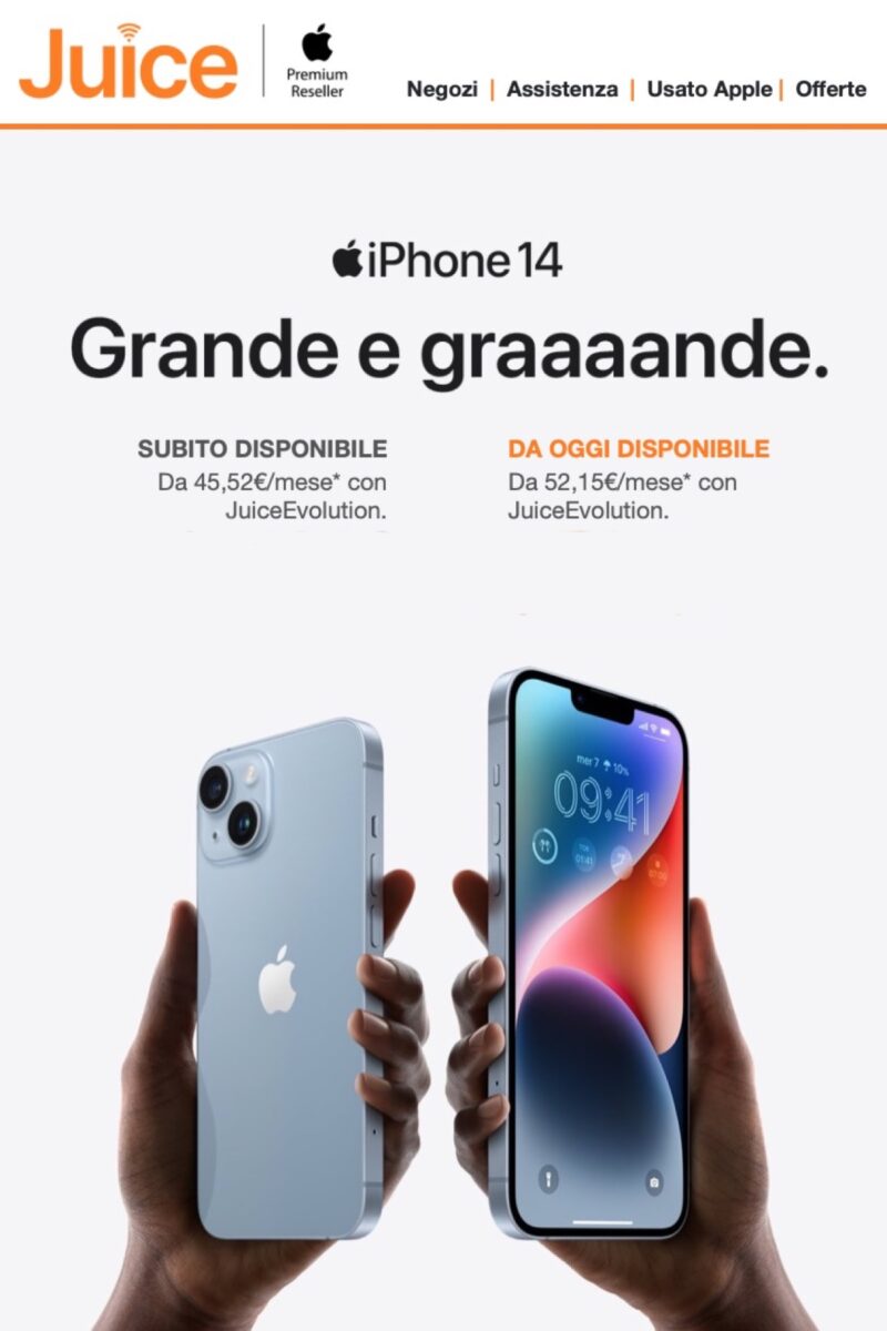 Da Juice iPhone 14 Plus è disponibile da 52,15€ con JuiceEvolution