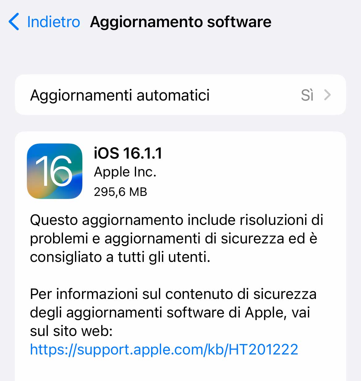Disponibile aggiornamento a iOS 16.1.1 e iPadOS 16.1.1