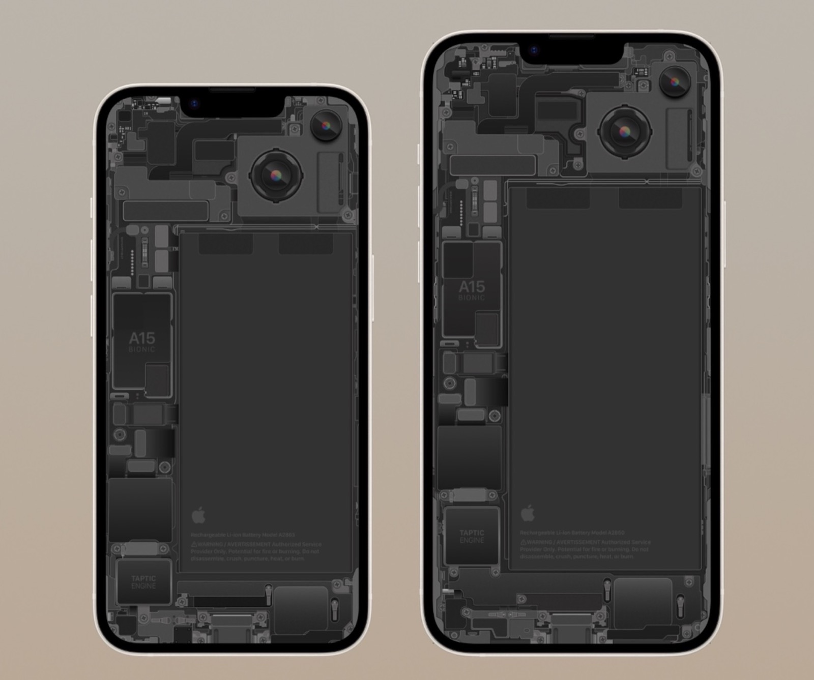 iPhone 14 effetto trasparente con wallpaper hardware
