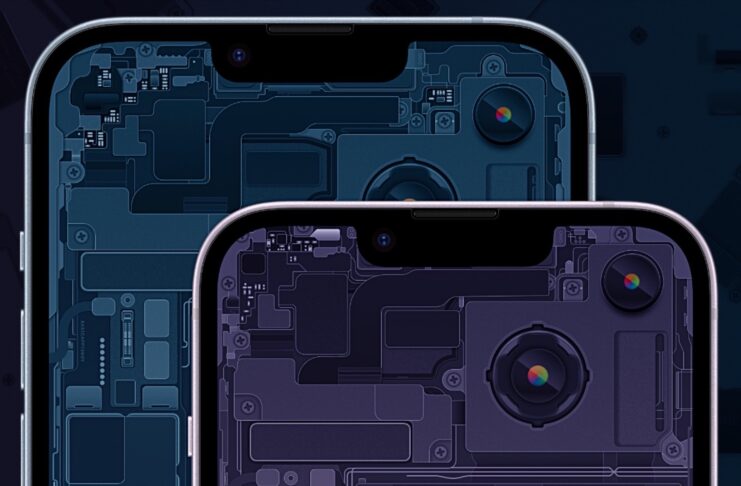 iPhone 14 effetto trasparente con wallpaper hardware