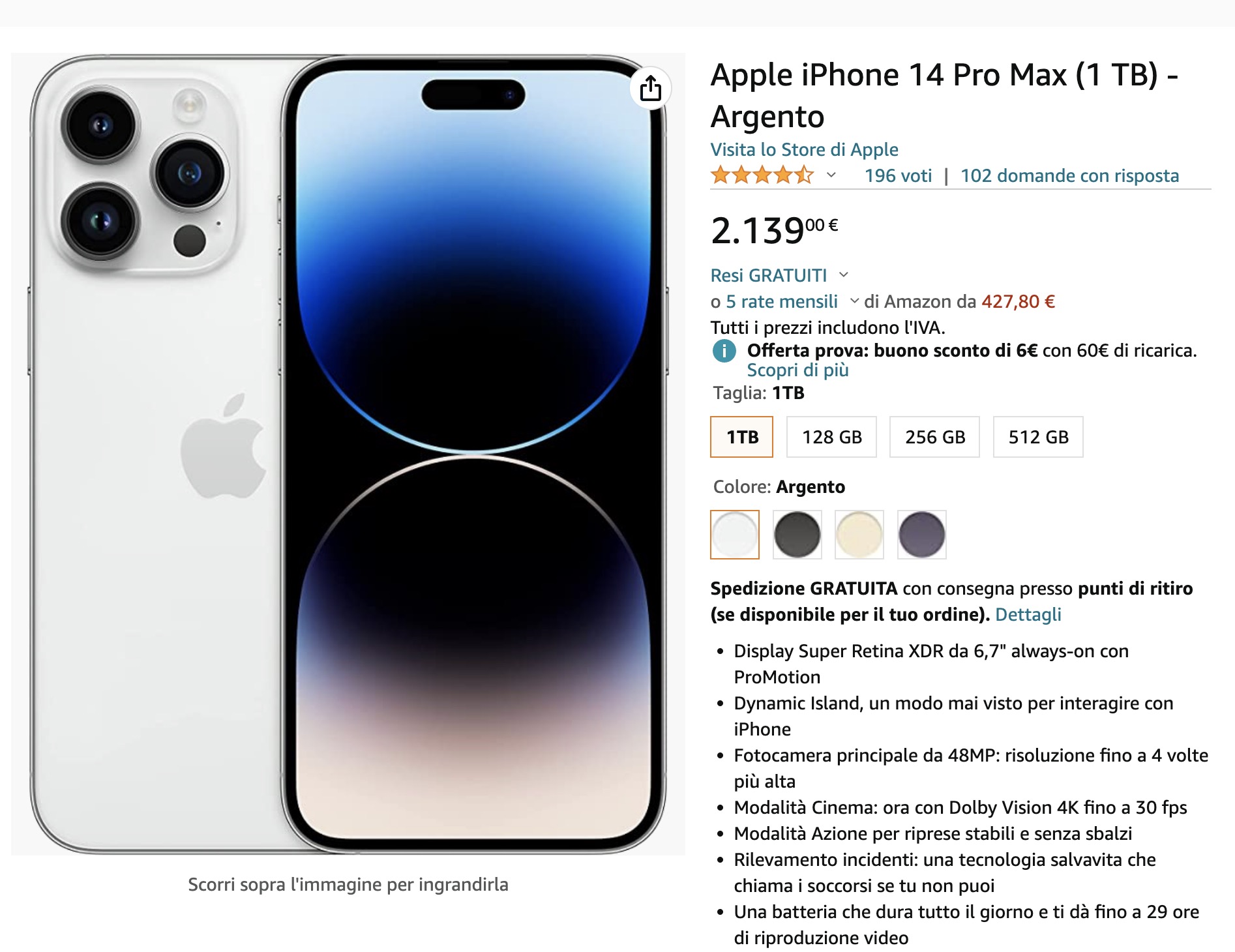 Il prezzo di iPhone 14 Pro max da 1 TB