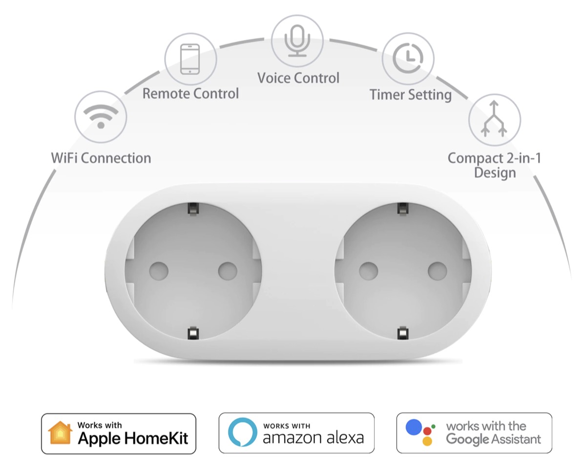 Doppia presa smart Meross, compatibile con HomeKit a 16 euro