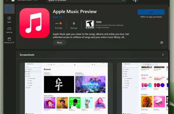 Le beta di Apple T e Apple Music per Windows sul Microsoft Store