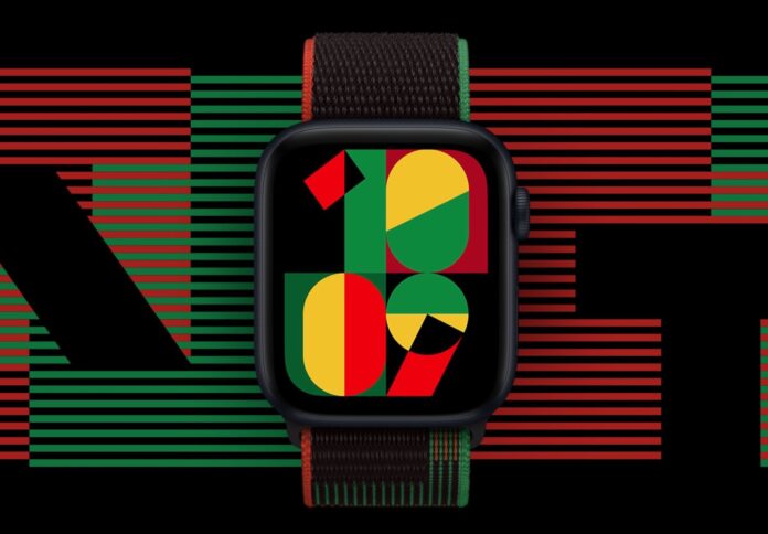 Nuovo cinturino Apple Watch serie Black Unity con sfondi abbinati