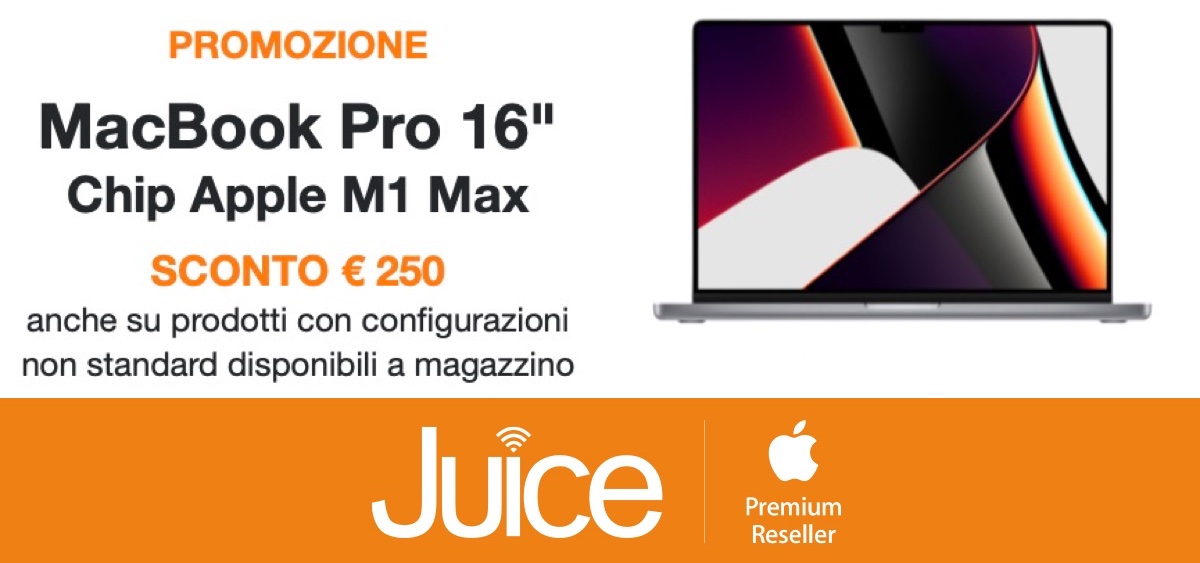 Juice sconta MacBook Pro 16” M1 Max di 250 €, negozi aperti il 6 gennaio