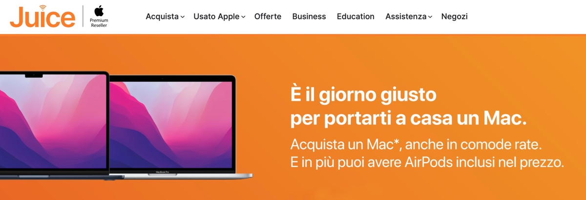 Da Juice iPhone 14 in offerta, AirPods in regalo acquistando Mac