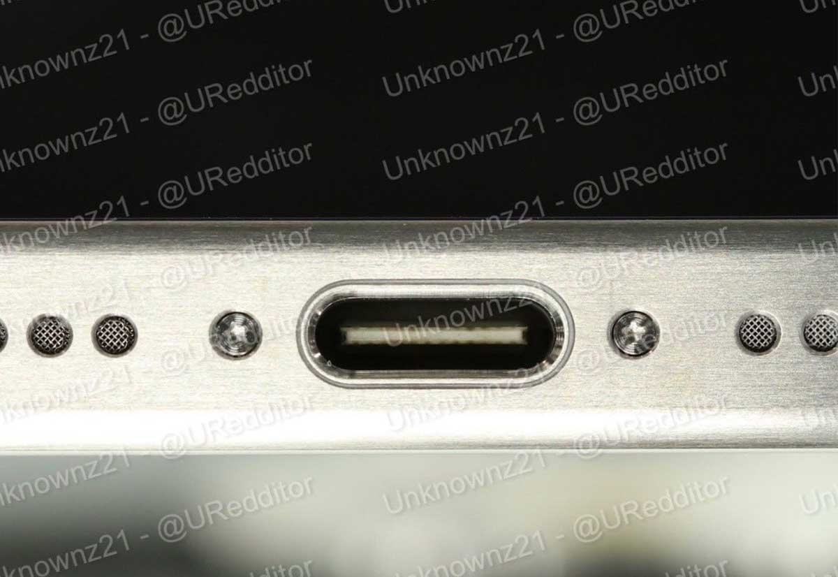 La presunta porta USB-C di iPhone 15 in una immagine