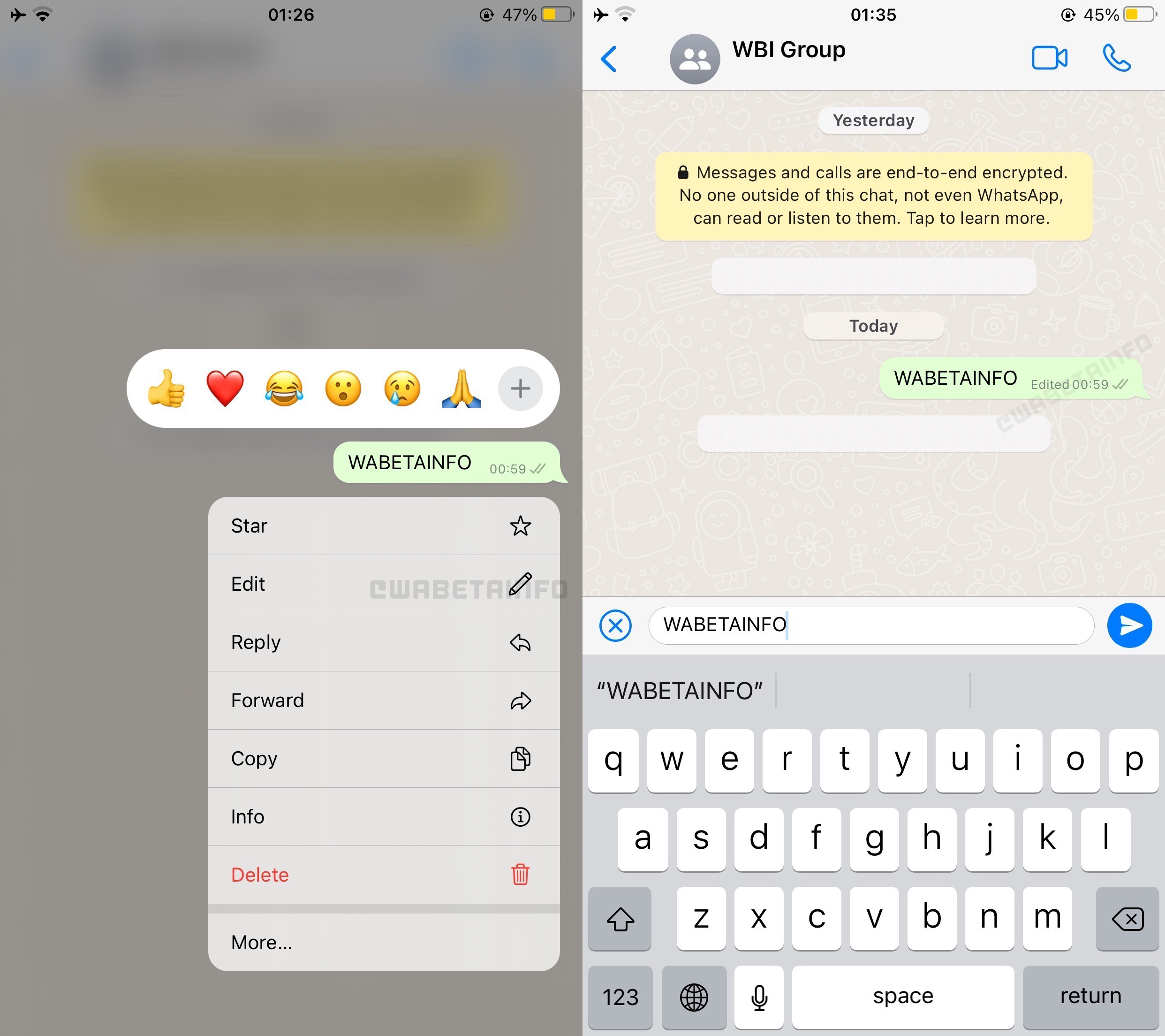 WhatsApp lavora su una funzione per modificare i messaggi inviati stile iMessage