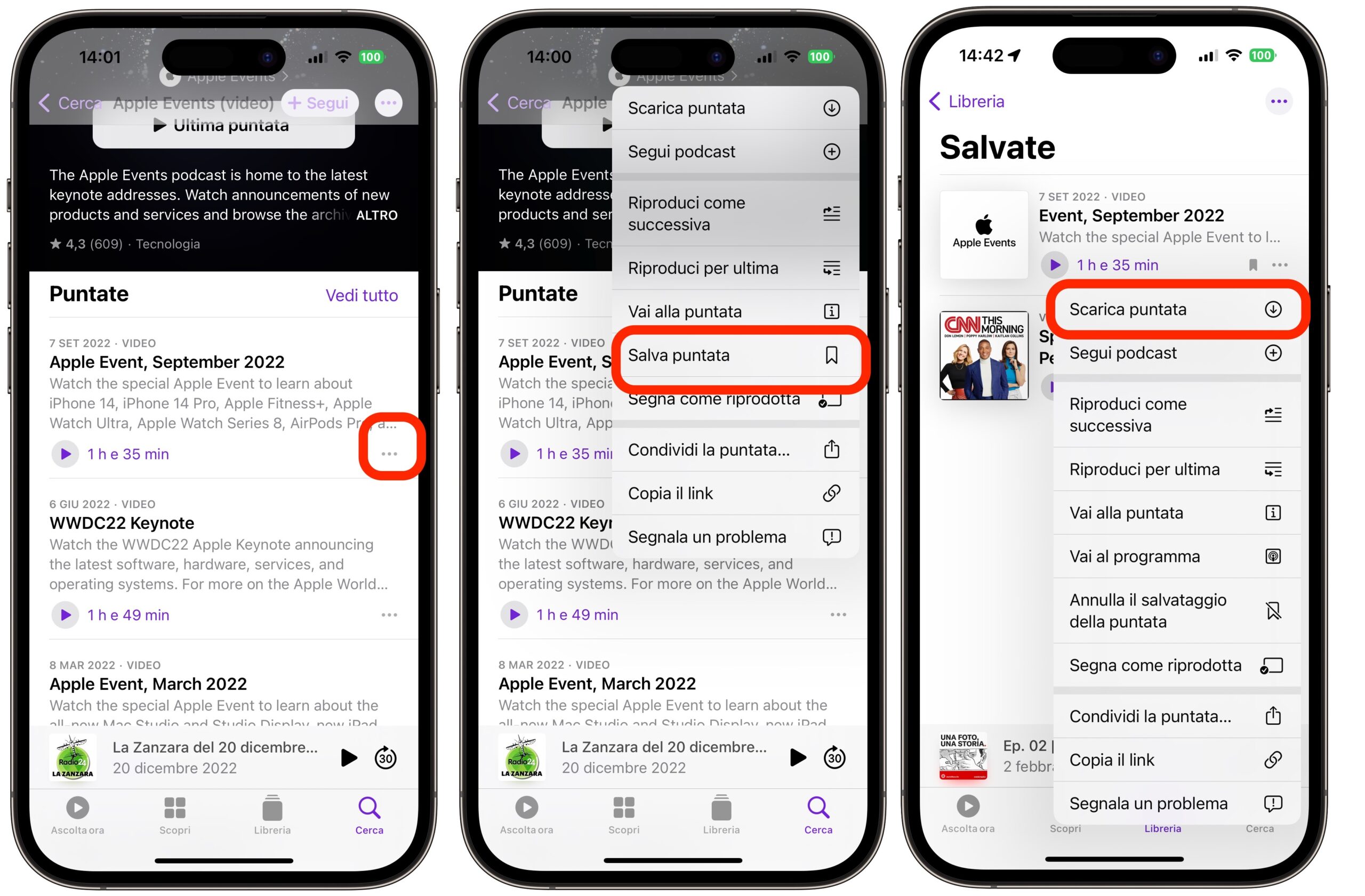 Scaricare un singolo podcast e risparmiare spazio su iPhone