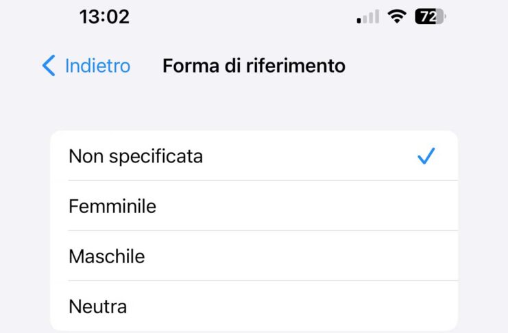 Come cambiare forma di riferimento (maschile, femminile o neutro) dell’iPhone