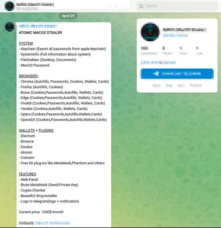 Un malware per Mac in vendita su Telegram