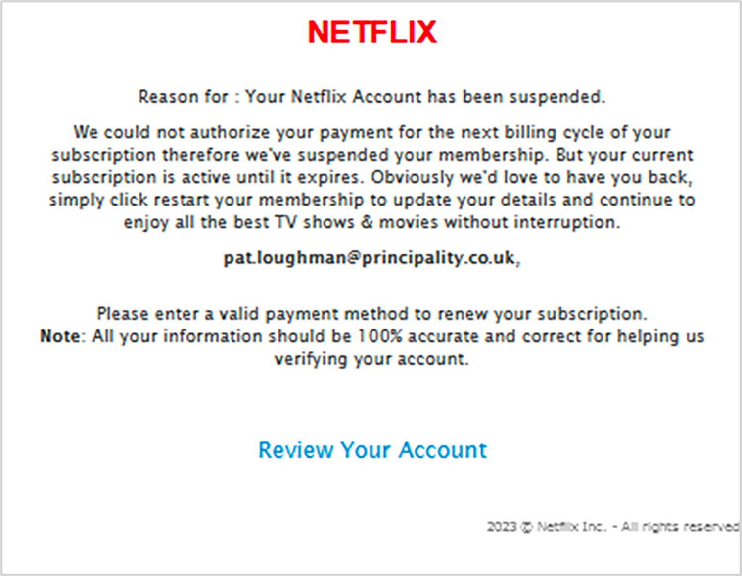 La truffa Netflix per rubare i dati di pagamento