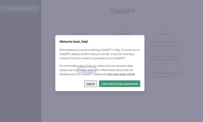Bentornato in Italia, ChatGPT di nuovo disponibile