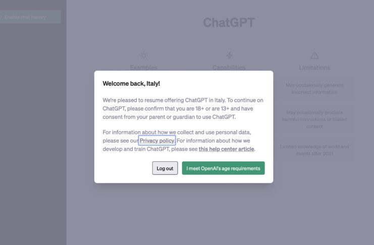 Bentornato in Italia, ChatGPT di nuovo disponibile