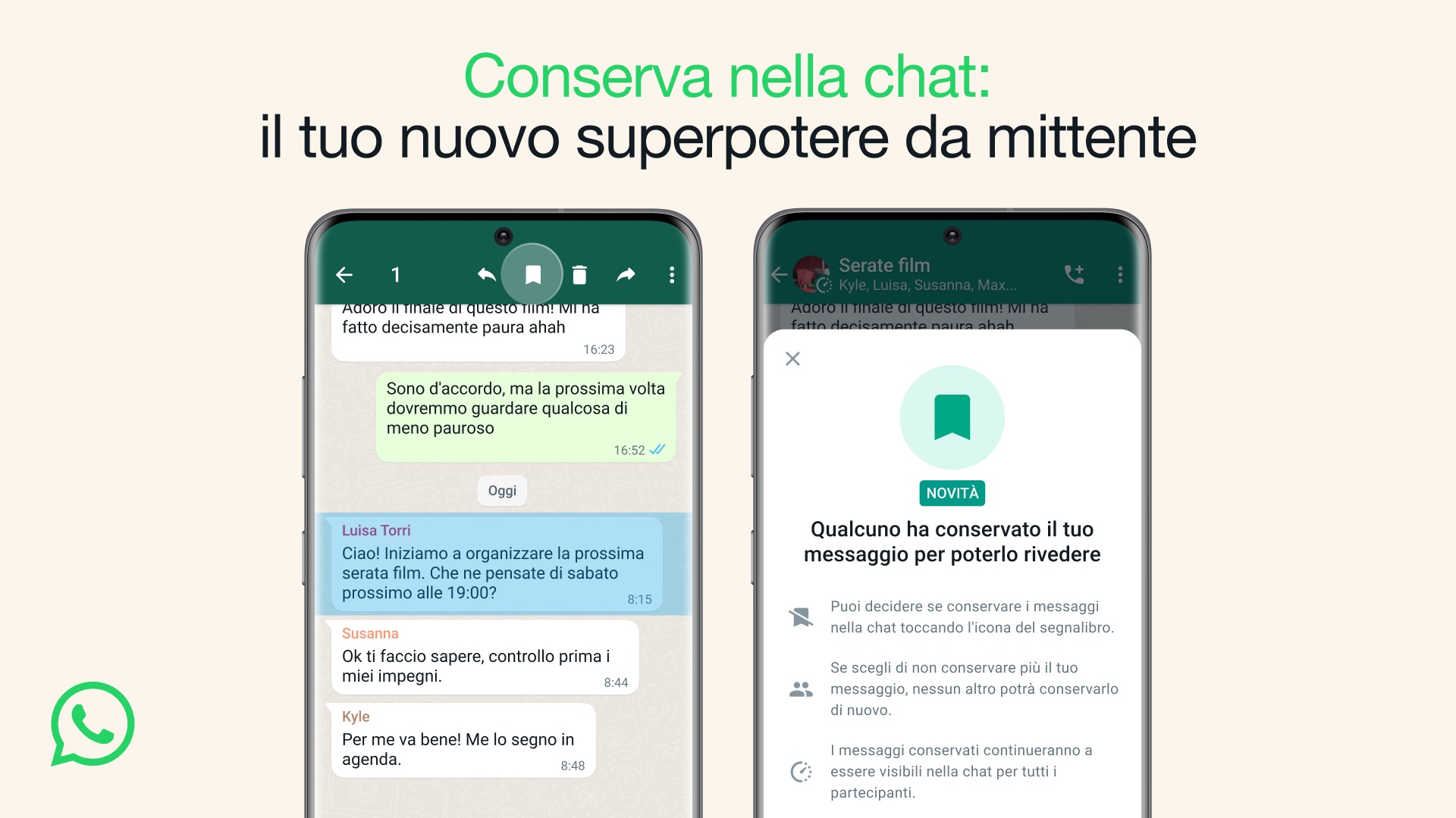 WhatsApp consentirà di conservare anche i messaggi effimeri