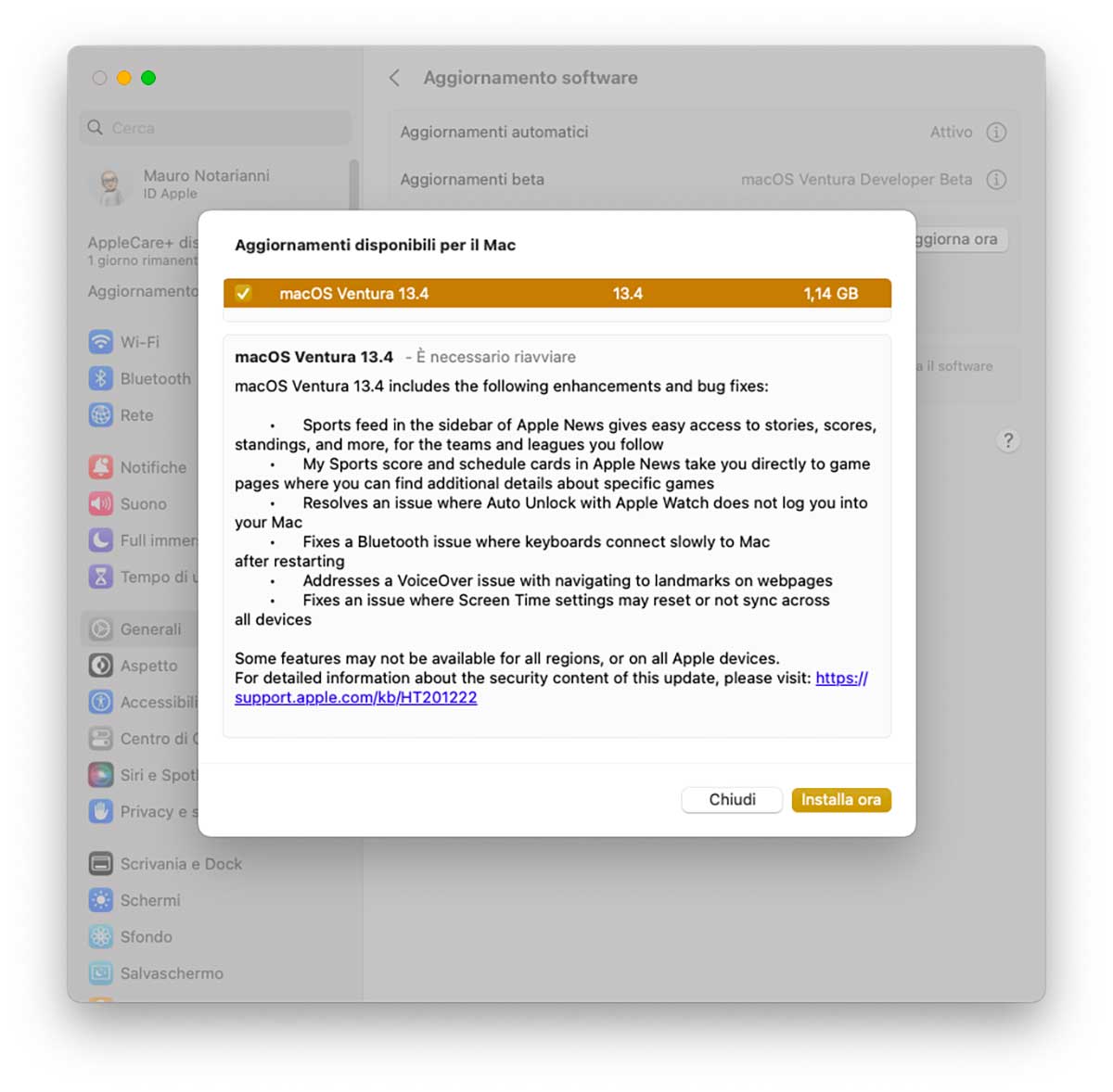 Agli sviluppatori la Release Candidate dell'aggiornamento a macOS Ventura 13.4