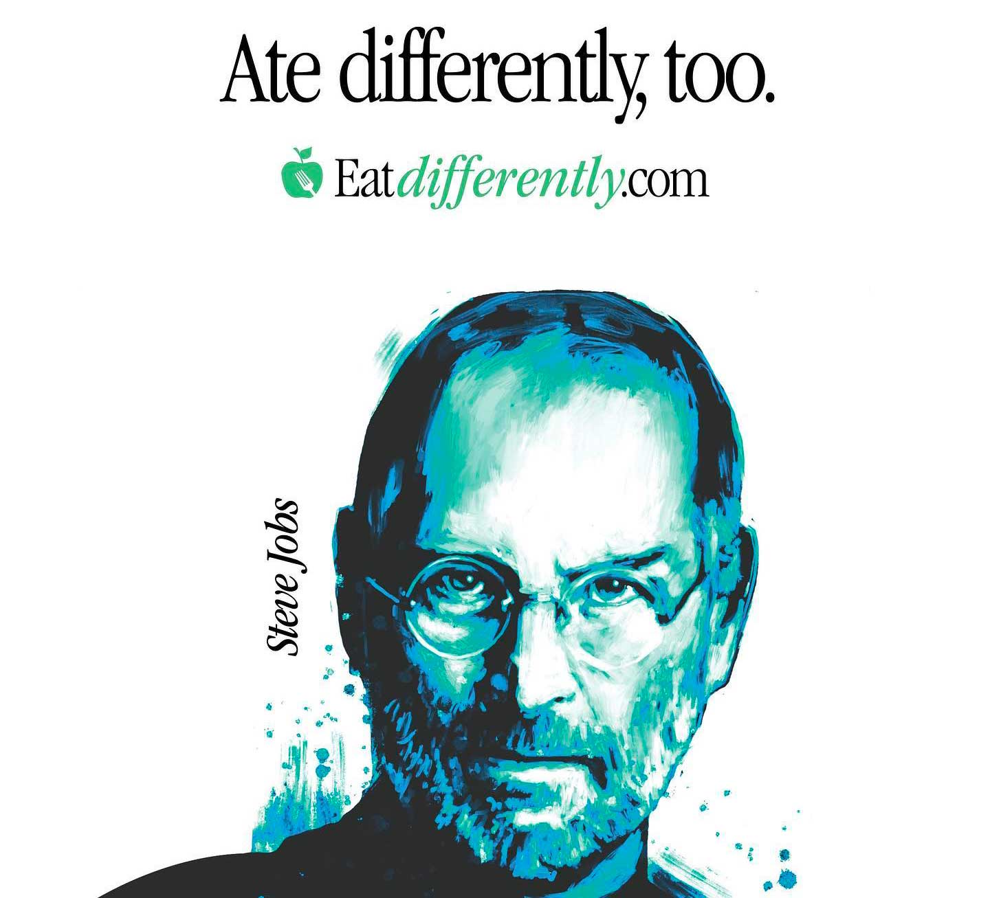 L'immagine di Steve Jobs in campagna pubblicitaria USA per promuvere diete vegetali L'immagine di Steve Jobs in campagna pubblicitaria USA per promuvere diete vegetali
