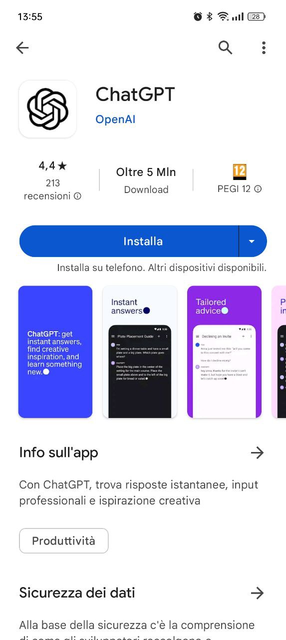 ChatGPT l’app per Android è disponibile anche in Italia