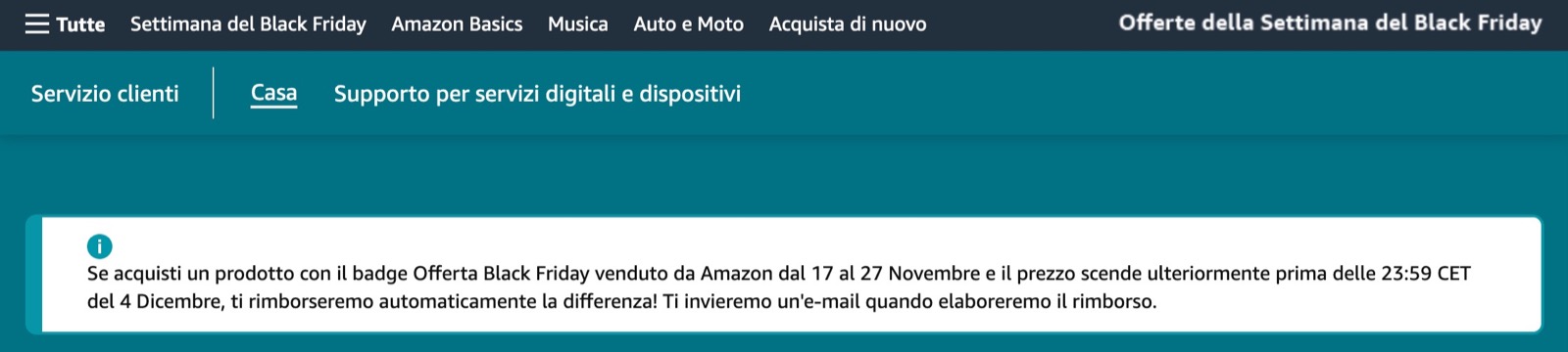 Amazon rimborsa i prodotti Black Friday se aumentano di prezzo