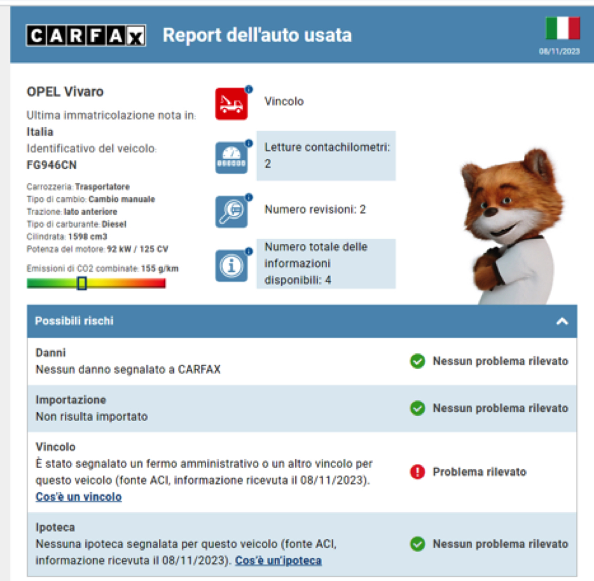 Con il portale Carfax possibile individuare restrizioni su veicoli usati