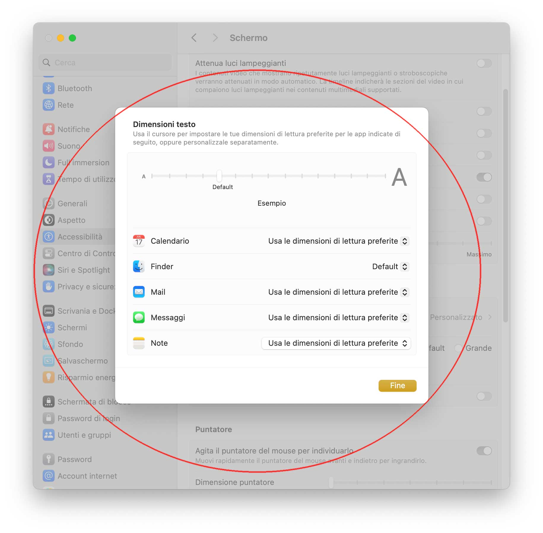 macOS Sonoma, come cambiare dimensioni dei caratteri solo in alcune app