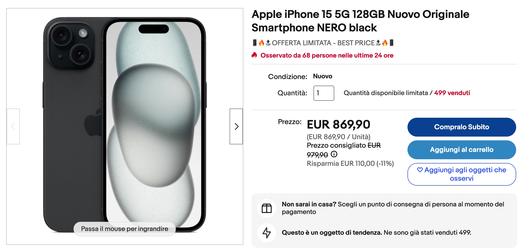 Oggi iPhone 15 è in sconto fino a 185€