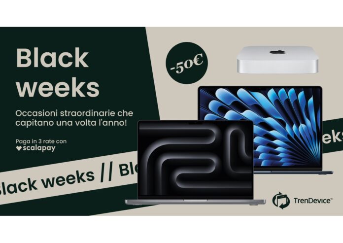 Mac scontati -50€ con Black Weeks TrenDevice: MacBook Air M1 da 739,90€, MacBook Pro Retina da 649,90€