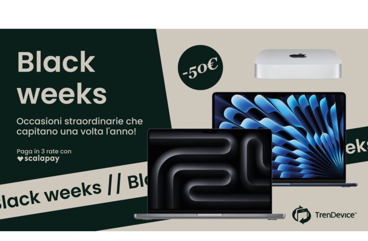 Mac scontati -50€ con Black Weeks TrenDevice: MacBook Air M1 da 739,90€, MacBook Pro Retina da 649,90€